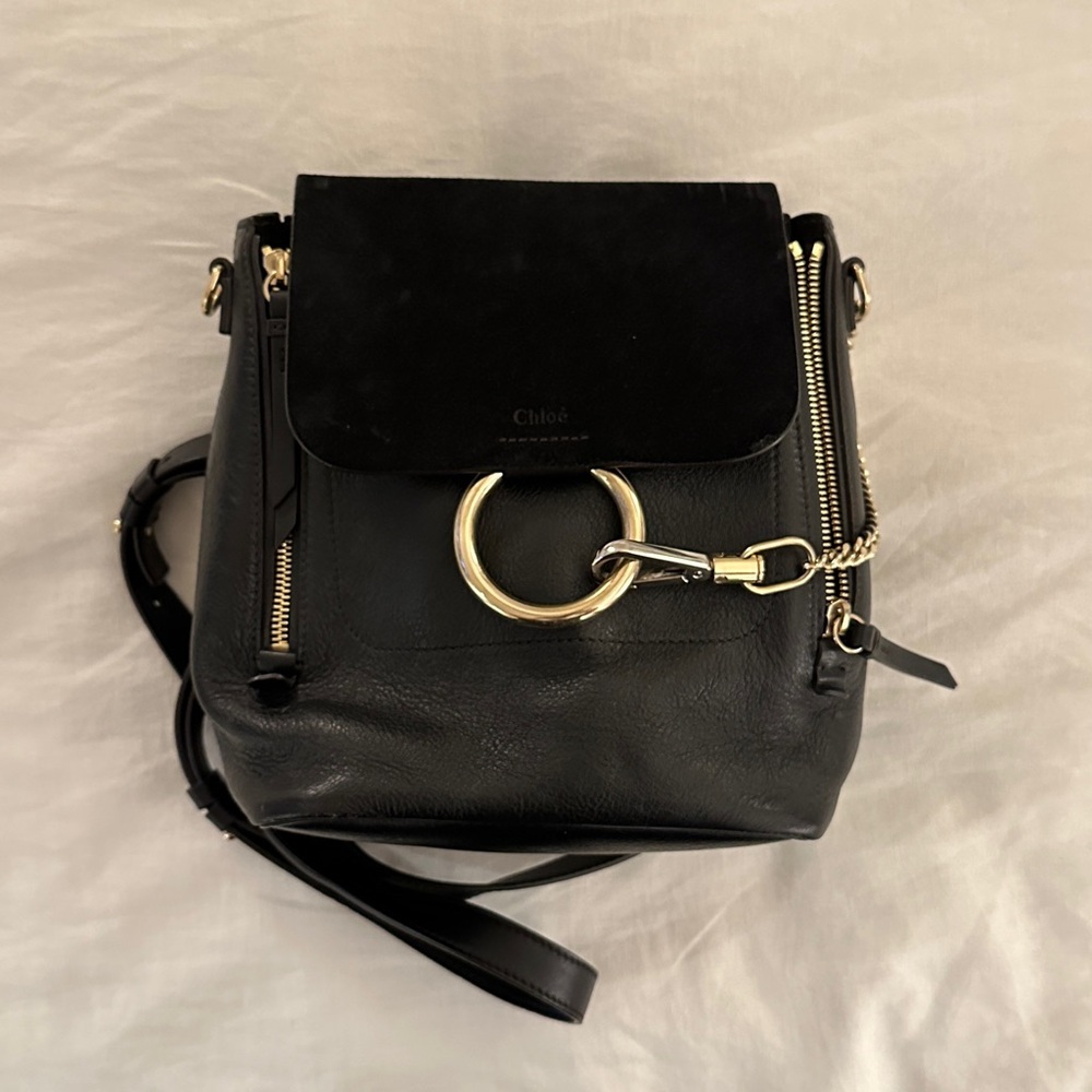 Chloe Faye Suede Backpack Black Medium